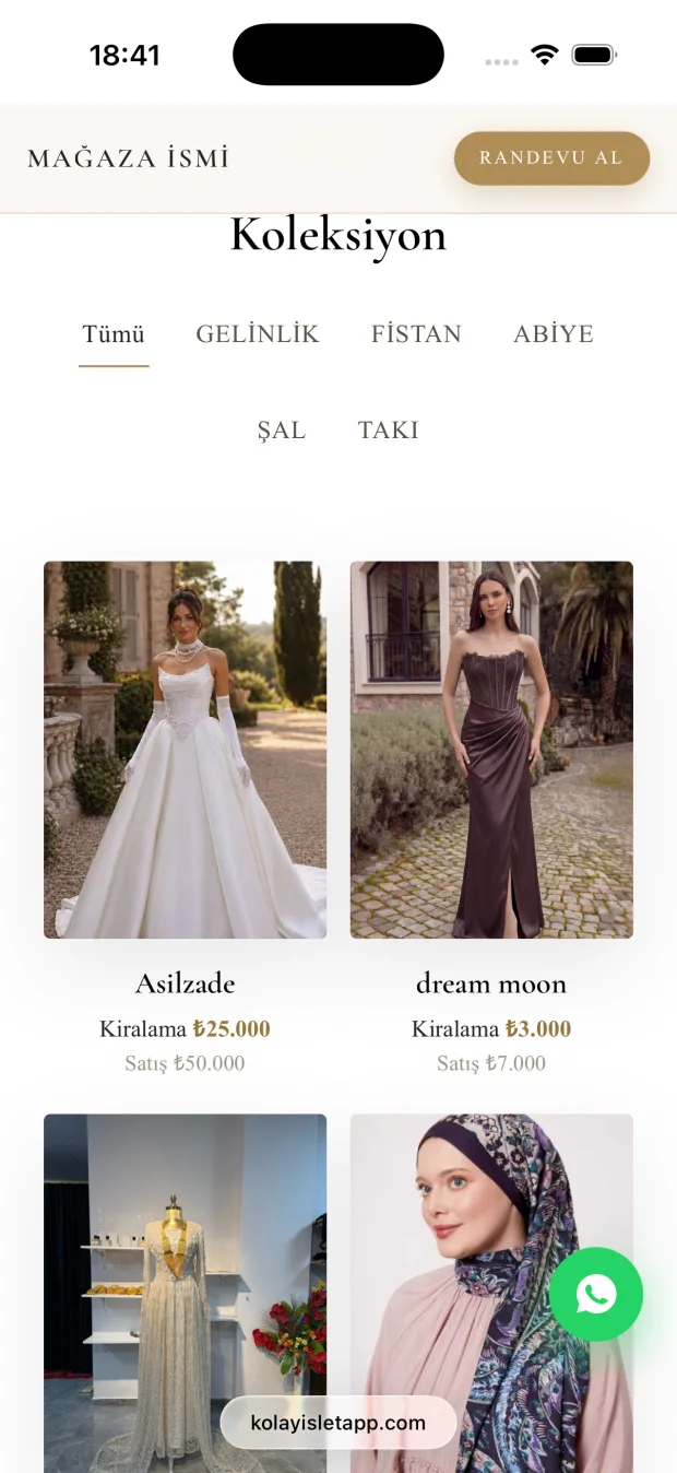 Telefonda vitrin: müşteri koleksiyonu tarayıcıdan geziyor